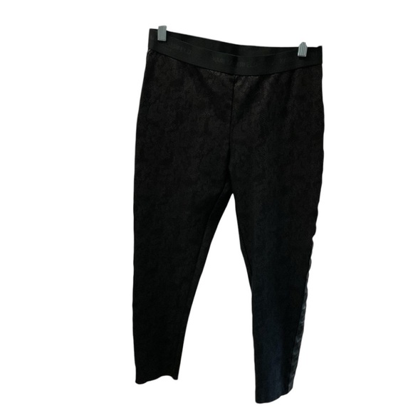 KARL LAGERFELD BLACK LACE WITH LEATHER SIDE STRIPED PANT SIZE M - Picture 1 of 5